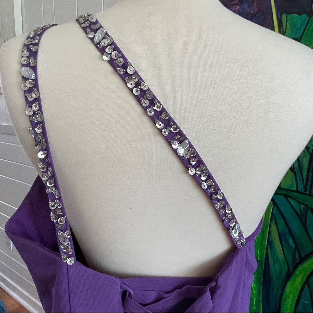 $75 SALE Formal Evening Gown One Shoulder Corset Embellish Purple Holiday Party - Picture 5 of 10